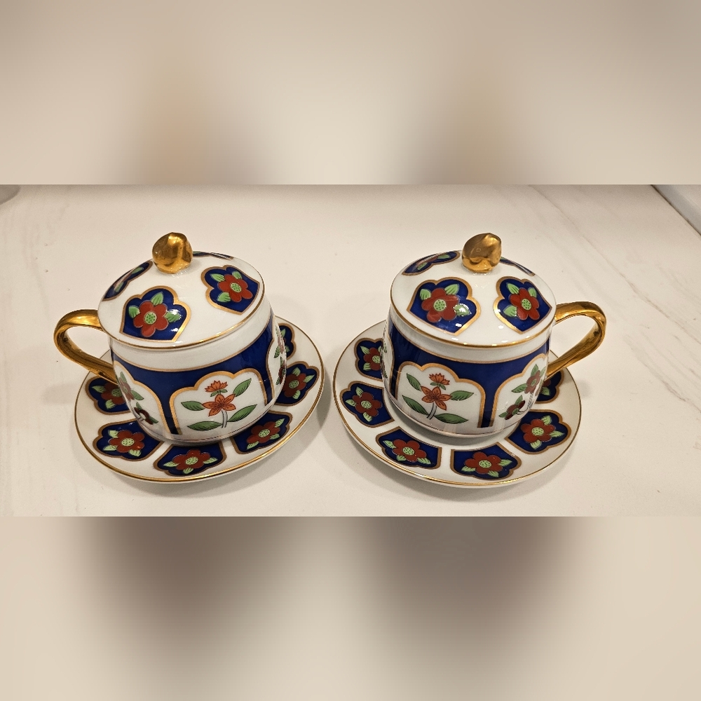 Fitz and Floyd Demitasse Cups Oriental Flower Pattern